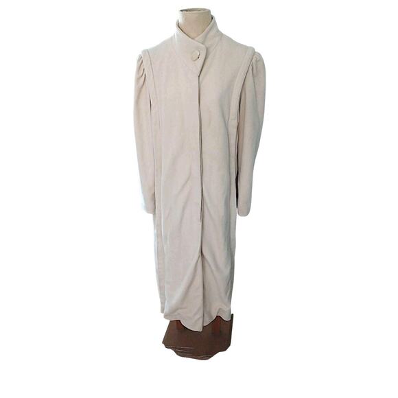 Vintage Kashmiracle Long Coat Wellington Sz S IvoryTrench Feels like Cashmere - Picture 1 of 16